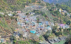 Devprayag - a Town with Colorful Buildings in Himalayan Valley along Ganges - Tehri Garhwal, Uttarakhand, India
