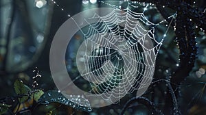 A sparkling cobweb in nature.AI generated image
