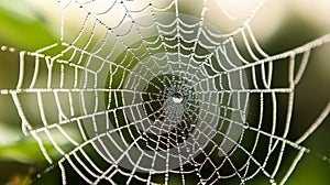 Dew-Covered Spiderweb with a Single Large Drop in the Center