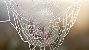 A Dew-Covered Spiderweb in the Soft Light of Dawn