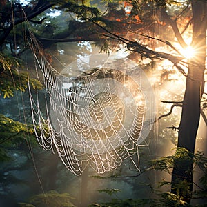 Dew-Drenched Canopy: Spiderwebs Glinting at Dawn