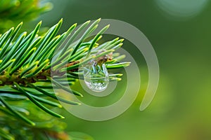 Dew drop on pine tree branch