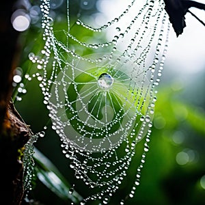 dew drop on a spider web in the morning