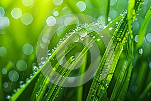 Dew Drops on Lush Green Grass Texture AI Image