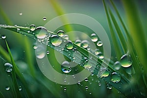 Dew on the fresh spring grass in the field.