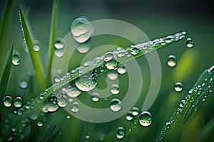 Dew on the fresh spring grass in the field.