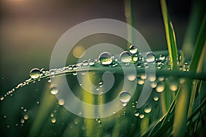 Dew on the fresh spring grass in the field.