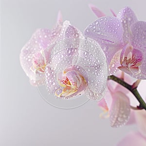 Dew-Kissed Pink Orchids in Soft Light - A Serene Botanical Close-up