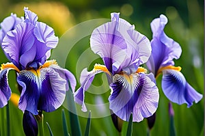 Dew-Kissed Purple Iris Petals Unfurling in the Soft Glow of Dawn - Close-up Floral Beauty