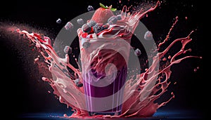 Dewberry Smoothie-Juice Splashing ver on Dark backdrop AI Generative