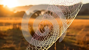 A dewcovered spiderweb in the early morning light photo