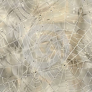 Dewdrop-Covered Spiderweb Glistening in Morning Light