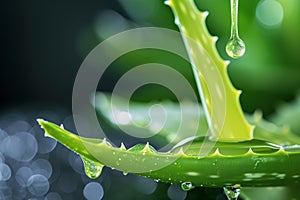 Dewdrop on Vibrant Green Leaf with Aloe Juice