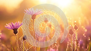 Dewdrops Adorn Sunrise Flowers Web