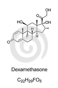 Dexamethasone. Chemical structure. Skeletal and structural formula. photo