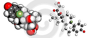 Dexamethasone glucocorticoid drug. Steroid drug with anti-inflammatory and immunosuppressant properties