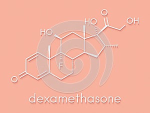 Dexamethasone glucocorticoid drug. Steroid drug with anti-inflammatory and immunosuppressant properties. Skeletal formula. photo