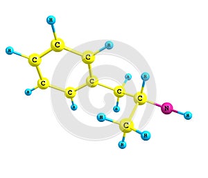 Dextroamphetamine (dexamphetamine) molecular structure on white