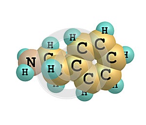 Dextroamphetamine (dexamphetamine) molecular structure on white