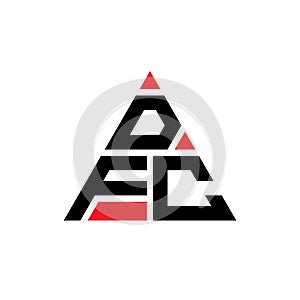 DFC triangle letter logo design with triangle shape. DFC triangle logo design monogram. DFC triangle vector logo template with red
