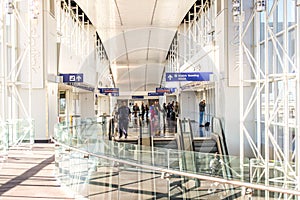 DFW airport - passengers in the Skylink station