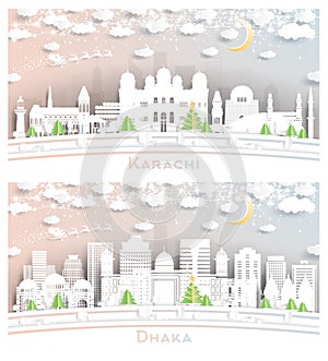 Dhaka Bangladesh and Karachi Pakistan City Skyline Set