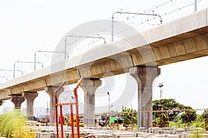 Dhaka,Bangladesh metro rail project flyover.Industrial construction site out door no people in background at day time