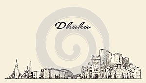 Dhaka skyline Bangladesh hand drawn vector sketch