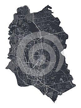 Dhaka vector map. Detailed black map of Dhaka city poster with streets. Cityscape urban vector