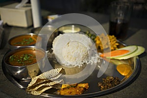 Dhal Bhat curry dish in Kathmandu, Nepal