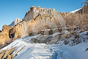 dhankar monastery in winters in himalayas - India