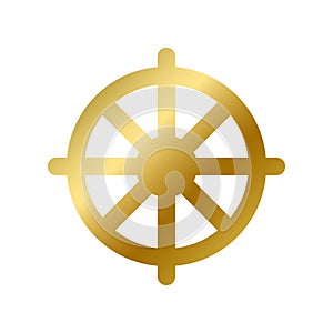 Dharma chakra symbol isolated buddhism golden sign