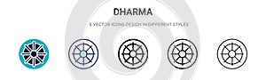 Dharma icon in filled, thin line, outline and stroke style. Vector illustration of two colored and black dharma vector icons