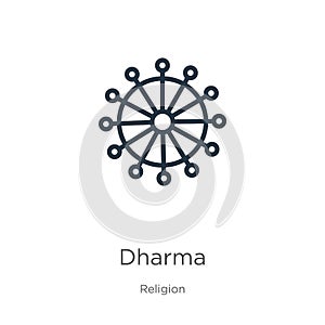 Dharma icon. Thin linear dharma outline icon isolated on white background from religion collection. Line vector dharma sign,