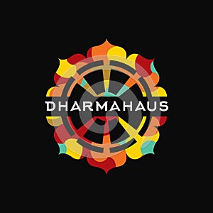 Dharma  logo. Dharma illustration. Dharma wheel logo. Dharma wheel icon.