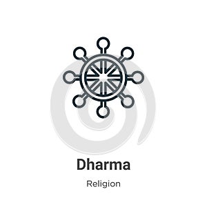 Dharma outline vector icon. Thin line black dharma icon, flat vector simple element illustration from editable religion concept