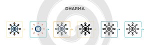 Dharma vector icon in 6 different modern styles. Black, two colored dharma icons designed in filled, outline, line and stroke