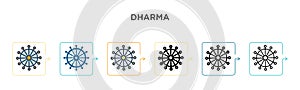 Dharma vector icon in 6 different modern styles. Black, two colored dharma icons designed in filled, outline, line and stroke