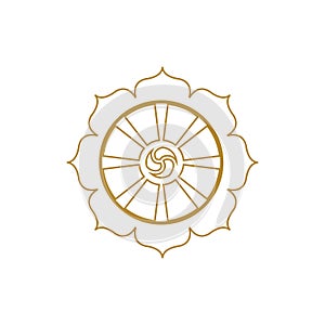 Dharma vector logo. Dharma illustration. Dharma wheel logo. Dharma wheel icon.