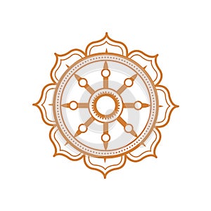 Dharma vector logo. Dharma illustration. Dharma wheel logo. Dharma wheel icon.