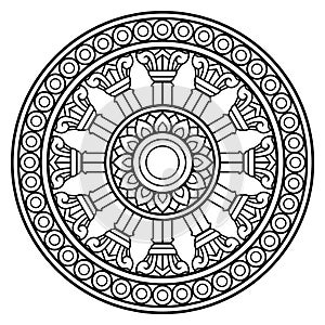 Dharma wheel in Buddhism religion concept