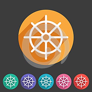 Dharma wheel dharmachakra buddhism icon flat web sign symbol logo label