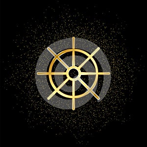 Dharma wheel gold icon. Vector illustration of golden particle background.. Spiritual concept vector illustration