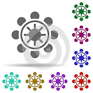 Dharma wheel in multi color style icon. Simple glyph, flat vector of world religiosity icons for ui and ux, website or mobile