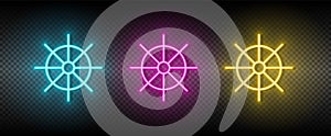 Dharma wheel symbol neon vector icon.