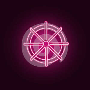 Dharmachakra / Wheel of Dharma neon icon. Elements of Religion set. Simple icon for websites, web design, mobile app, info