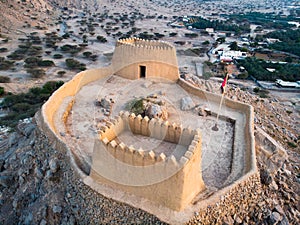 Dhayah Fort in North Ras Khaimah emirate in UAE aerial photo