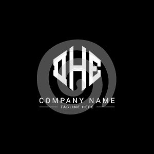 DHE letter logo design with polygon shape. DHE polygon and cube shape logo design. DHE hexagon vector logo template white and
