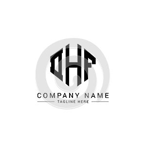 DHF letter logo design with polygon shape. DHF polygon and cube shape logo design. DHF hexagon vector logo template white and