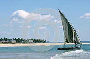 Dhow anchored off an island